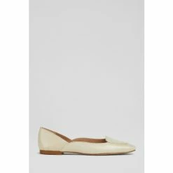 LK Bennett Willow Croc-Effect Leather Square Toe Flats Cream