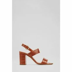 LK Bennett Raya Brown Croc-Effect Leather Sandals