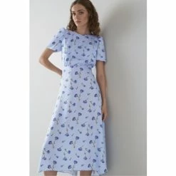 LK Bennett Blue Boyd Cornflower Print Silk Midi Dress