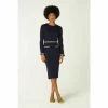 LK Bennett Blue Vinnie Mono Fray Trim Fitted Dress