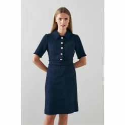 LK Bennett Navy Blue Morten Tweed Shift Dress