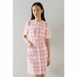 LK Bennett Valentina Pink Check Tweed Dress