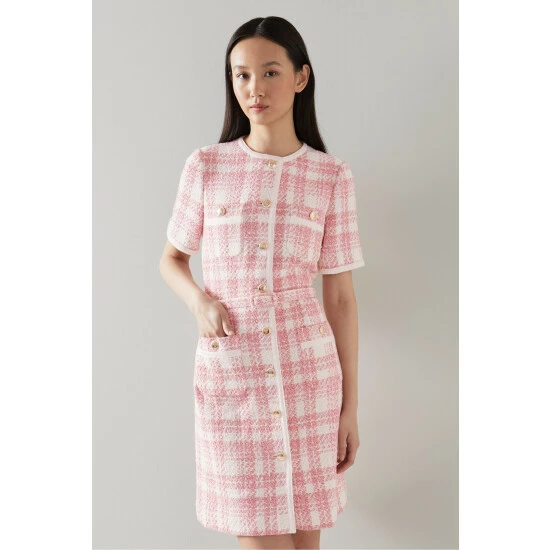 LK Bennett Valentina Pink Check Tweed Dress 1 LK Bennett Valentina Pink Check Tweed Dress