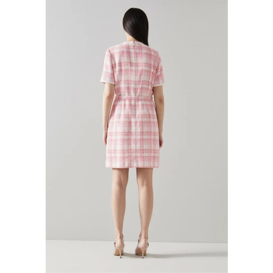 LK Bennett Valentina Pink Check Tweed Dress 2 LK Bennett Valentina Pink Check Tweed Dress - Image 2