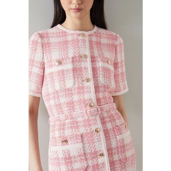 LK Bennett Valentina Pink Check Tweed Dress 3 LK Bennett Valentina Pink Check Tweed Dress - Image 3