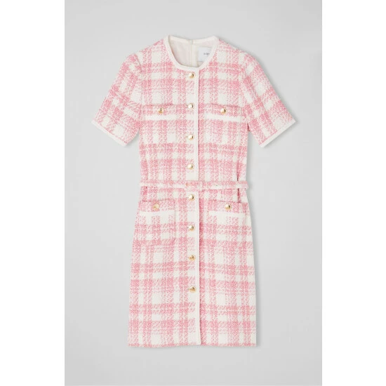 LK Bennett Valentina Pink Check Tweed Dress 4 LK Bennett Valentina Pink Check Tweed Dress - Image 4