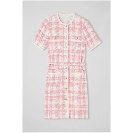 LK Bennett Valentina Pink Check Tweed Dress 5 LK Bennett Valentina Pink Check Tweed Dress - Image 5