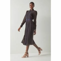 LK Bennett Tallis Navy Blue/Yellow Spot Print Pleated Shirt Dress -LK Bennett Shop unnamed file 781