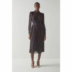 LK Bennett Tallis Navy Blue/Yellow Spot Print Pleated Shirt Dress -LK Bennett Shop unnamed file 782