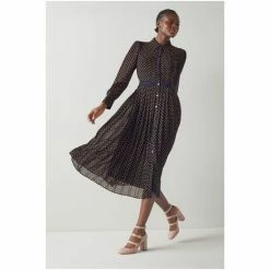 LK Bennett Tallis Navy Blue/Yellow Spot Print Pleated Shirt Dress -LK Bennett Shop unnamed file 783
