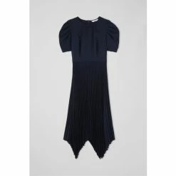 LK Bennett Blue Pleated Asymmetric Hem Summer Dress -LK Bennett Shop unnamed file 802