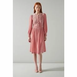 LK Bennett Pink Sigrid Velvet Smocked Dress -LK Bennett Shop unnamed file 806