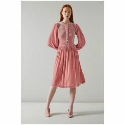 LK Bennett Pink Sigrid Velvet Smocked Dress -LK Bennett Shop unnamed file 808
