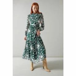 LK Bennett Patti Black Whimsical Floral Print Tiered Midi Dress