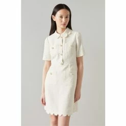 LK Bennett Venetia Cream Tweed Scallop Edge Dress