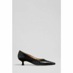 LK Bennett Dakota Croc-Effect Patent Leather Kitten Heel Black Courts