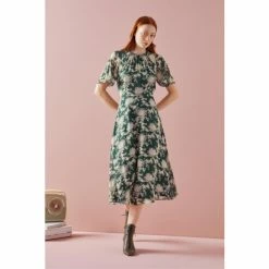 LK Bennett Green Elowen Chrysanthemum Print Midi Dress