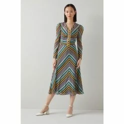 LK Bennett Odelia Yellow Chevron Stripe Silk Dress