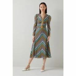 LK Bennett Odelia Yellow Chevron Stripe Silk Dress -LK Bennett Shop unnamed file 841