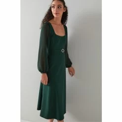 LK Bennett Green Perdy Crepe Sheer Sleeve Dress -LK Bennett Shop unnamed file 853