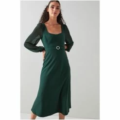 LK Bennett Green Perdy Crepe Sheer Sleeve Dress -LK Bennett Shop unnamed file 854
