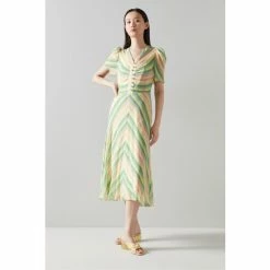 LK Bennett Pink Holzer Candy Stripe Silk Midi Dress