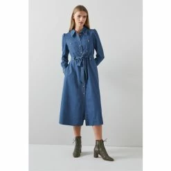 LK Bennett Denim Blue Sisi Cotton TENCEL™ Shirt Dress