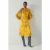 LK Bennett Yellow Leandra Camelia Print Silk Devoré Midi Dress