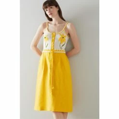 LK Bennett Lucia Yellow Embroidered Cami Dress