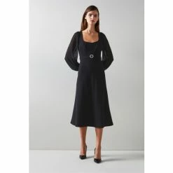 LK Bennett Perdy Black Crepe Sheer Sleeve Dress
