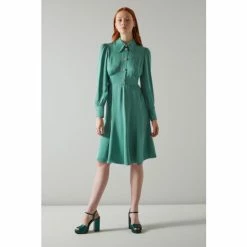 LK Bennett Green Mira Crepe Long Sleeve Tea Dress