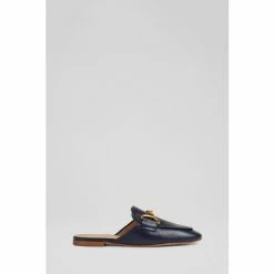 LK Bennett Connie Navy Leather Snaffle-Detail Backless Loafers