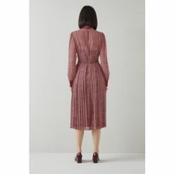 LK Bennett Red Marianne Houndstooth Print Georgette Pleated Midi Dress -LK Bennett Shop unnamed file 926