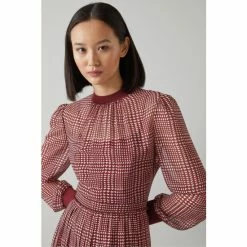 LK Bennett Red Marianne Houndstooth Print Georgette Pleated Midi Dress -LK Bennett Shop unnamed file 927