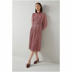 LK Bennett Red Marianne Houndstooth Print Georgette Pleated Midi Dress -LK Bennett Shop unnamed file 928