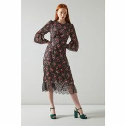 Lk Bennett Aggie Clematis Print Silk And Lace Trim Black Dress -LK Bennett Shop unnamed file 939