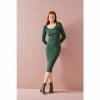 LK Bennett Green Rita Ribbed EcoVero Gathered Sleeve Dress