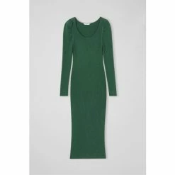 LK Bennett Green Rita Ribbed EcoVero Gathered Sleeve Dress -LK Bennett Shop unnamed file 945