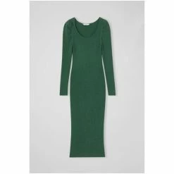 LK Bennett Green Rita Ribbed EcoVero Gathered Sleeve Dress -LK Bennett Shop unnamed file 946