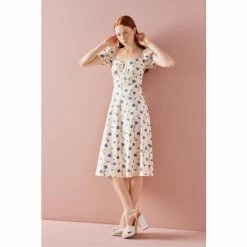 LK Bennett Cream Phelia Cornflower Print Cotton Dress