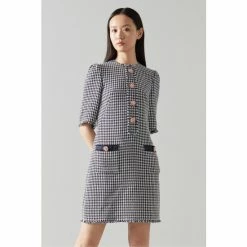 LK Bennett Blue Beau Houndstooth Tweed Dress