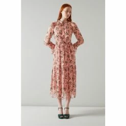 LK Bennett Pink Swinton Silk Devoré Clematis Print Midi Dress -LK Bennett Shop unnamed file 979