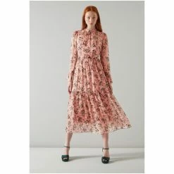 LK Bennett Pink Swinton Silk Devoré Clematis Print Midi Dress -LK Bennett Shop unnamed file 980