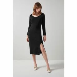 LK Bennett Scarlett Black Crepe Sweetheart Neckline Dress